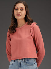 Kotty Women Pink Solid Crop Sweatshirt