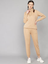 Kotty Women Beige Solid Sweatshirt With Sweatpant