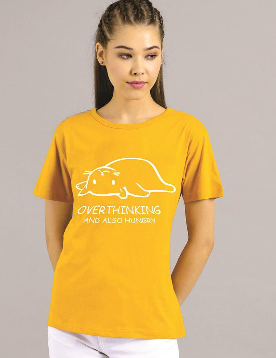 Kotty Women Yellow Printed Round Neck T-shirt