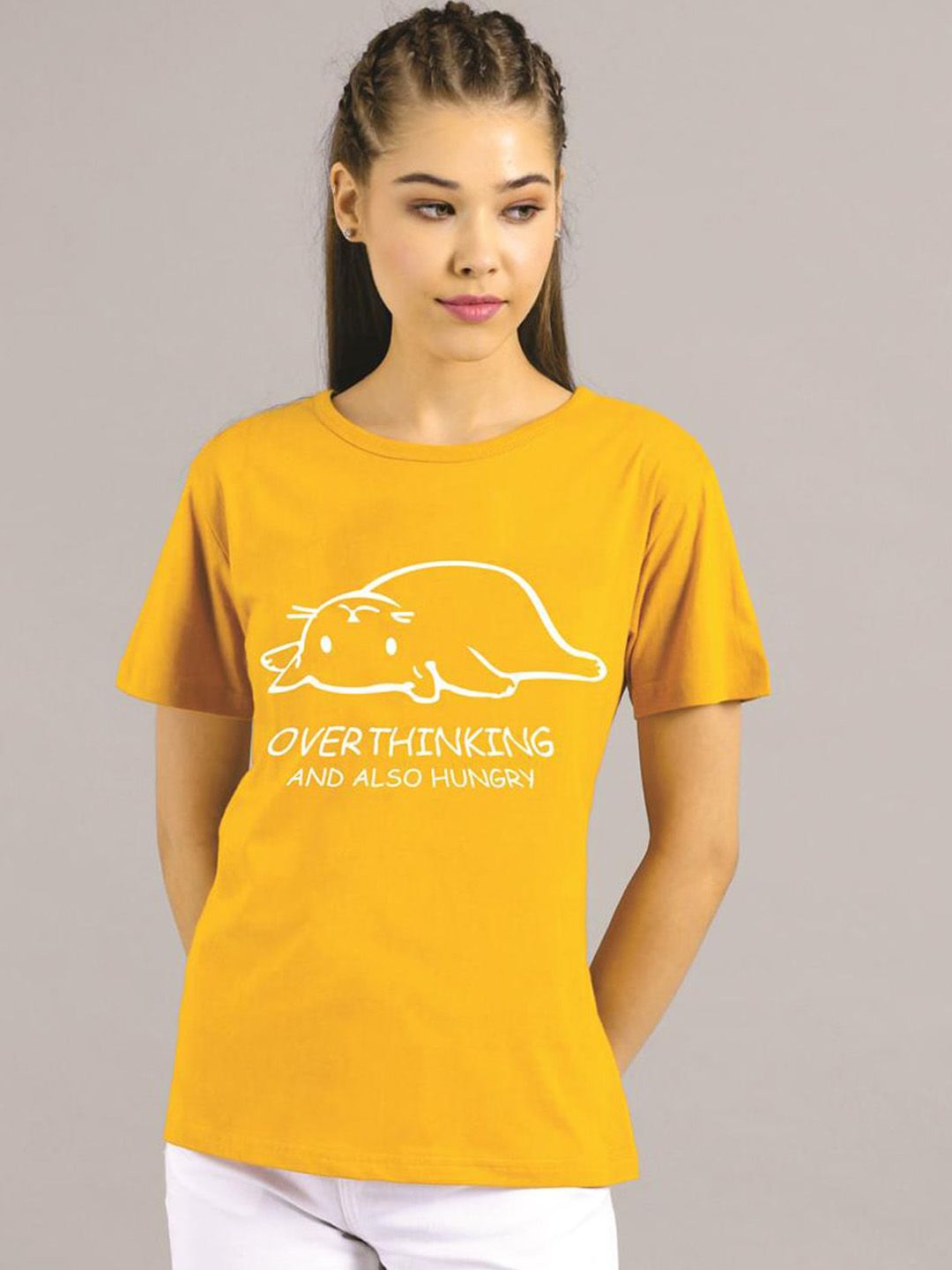 Kotty Women Yellow Printed Round Neck T-shirt