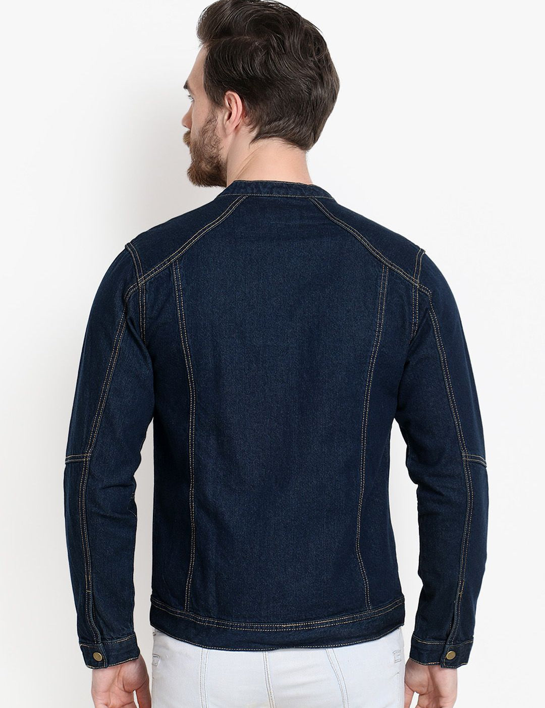 Kotty Men Navy Blue Solid Denim Jacket