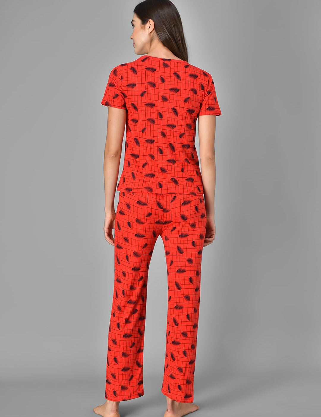 Kotty Women Red & Black Printed Night Suit