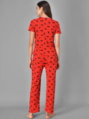 Kotty Women Red & Black Printed Night Suit