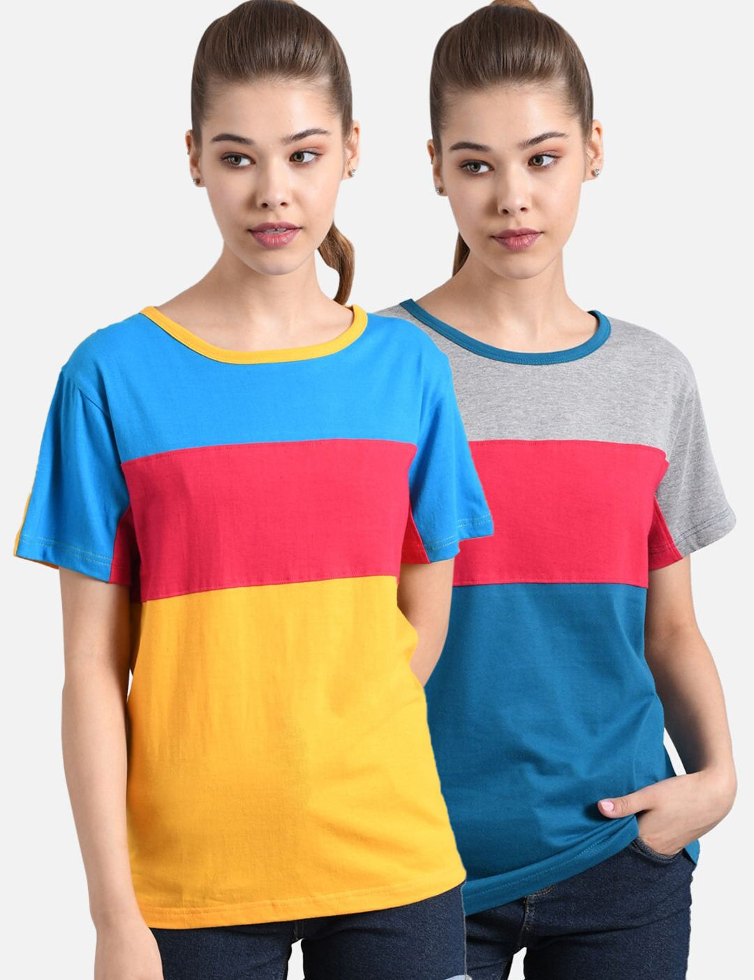 Kotty Women Pack of 2 Colourblocked Round Neck T-shirt