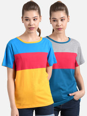 Kotty Women Pack of 2 Colourblocked Round Neck T-shirt