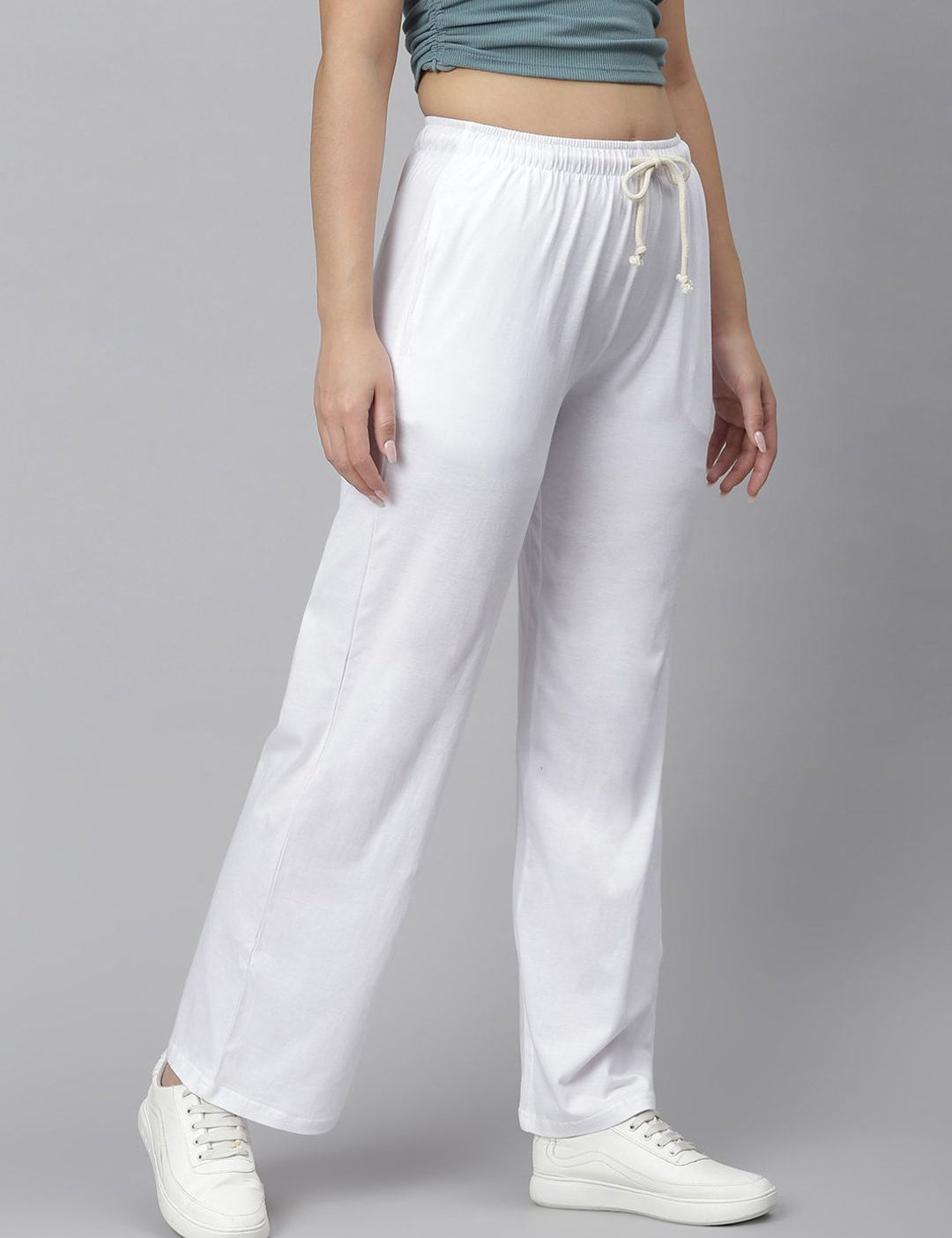 Kotty Women White Solid Straight-Fit Track Pants