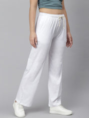 Kotty Women White Solid Straight-Fit Track Pants