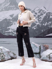 Kotty Women Shirt Collar Crop Sweatshirt