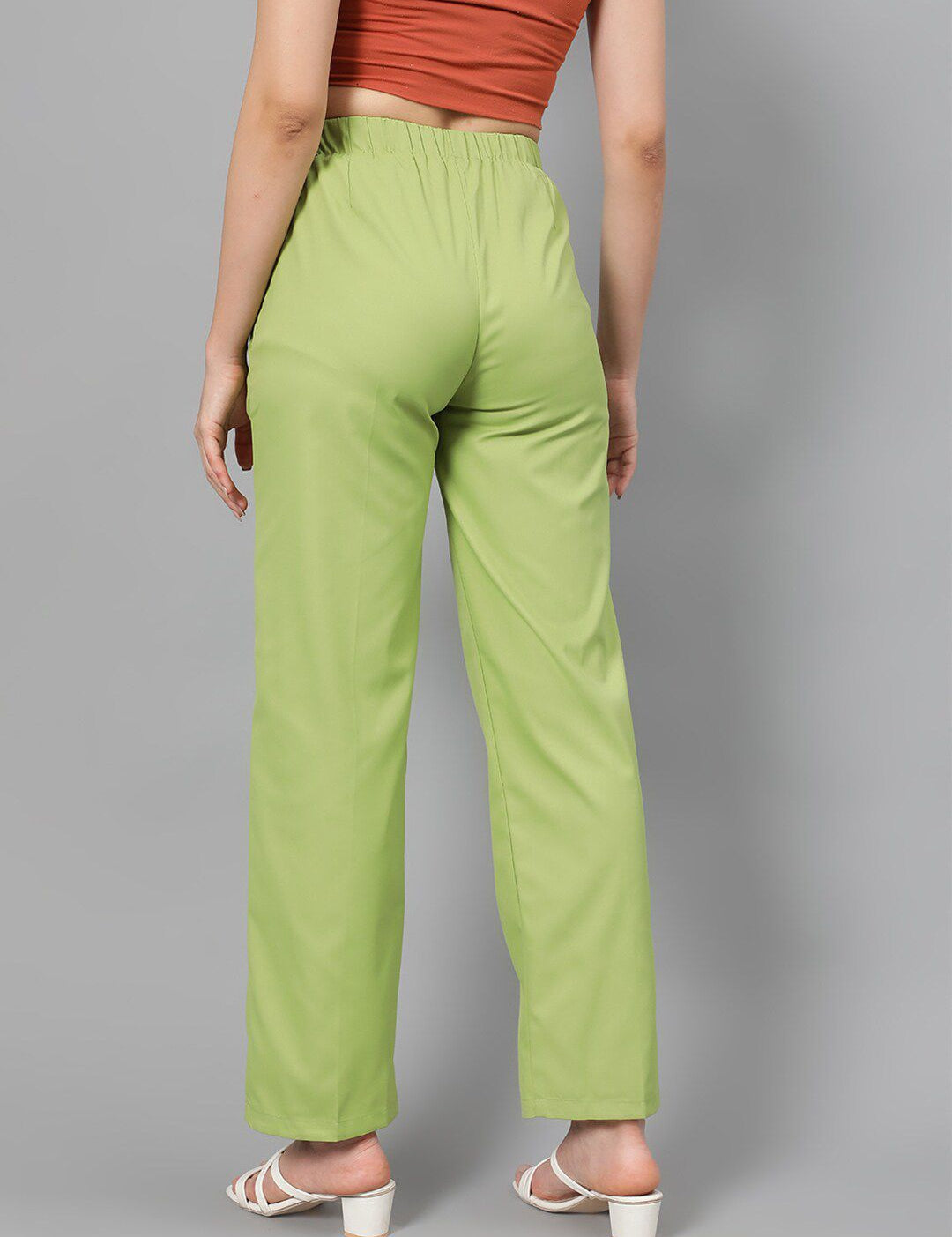 Kotty Women Green Relaxed Straight Leg Fit High-Rise Easy Wash Parallel Trousers