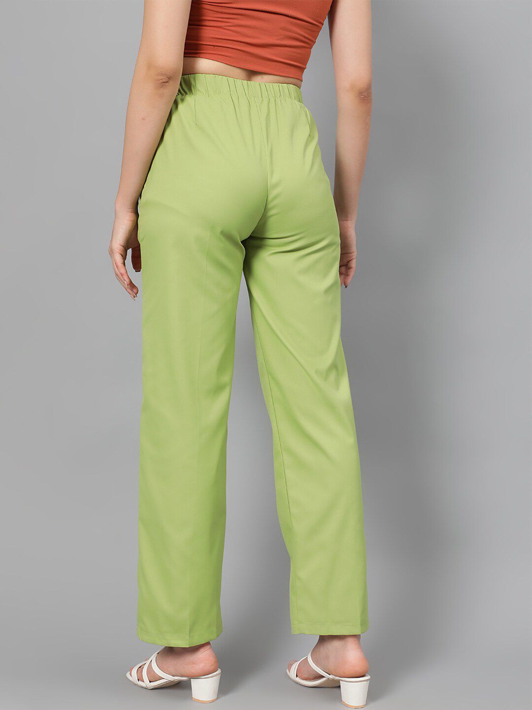 Kotty Women Green Relaxed Straight Leg Fit High-Rise Easy Wash Parallel Trousers