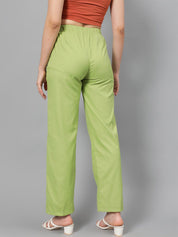 Kotty Women Green Relaxed Straight Leg Fit High-Rise Easy Wash Parallel Trousers