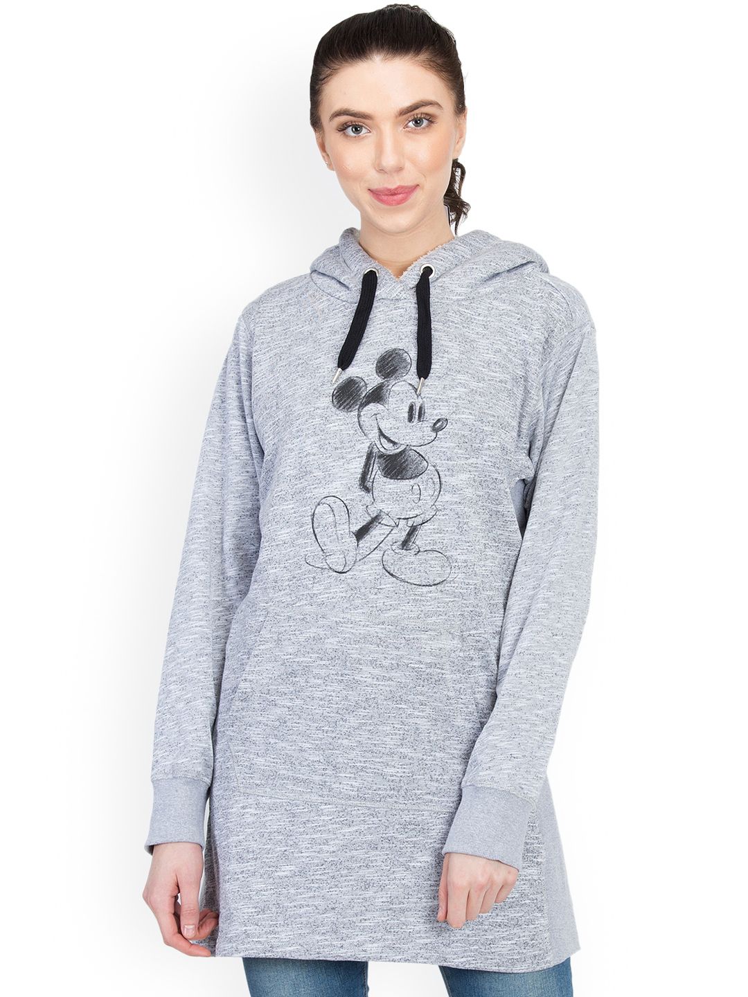 Kotty Women Grey Printed Longline Sweatshirt