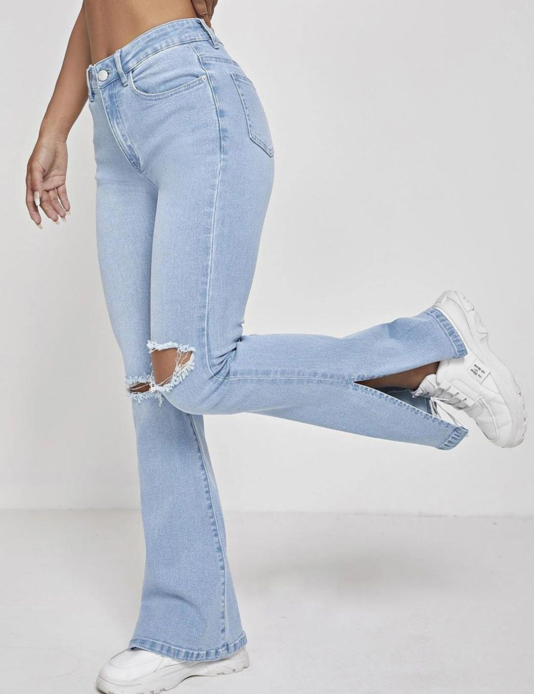 Kotty Women Jean Bootcut High-Rise Slash Knee Stretchable Jeans