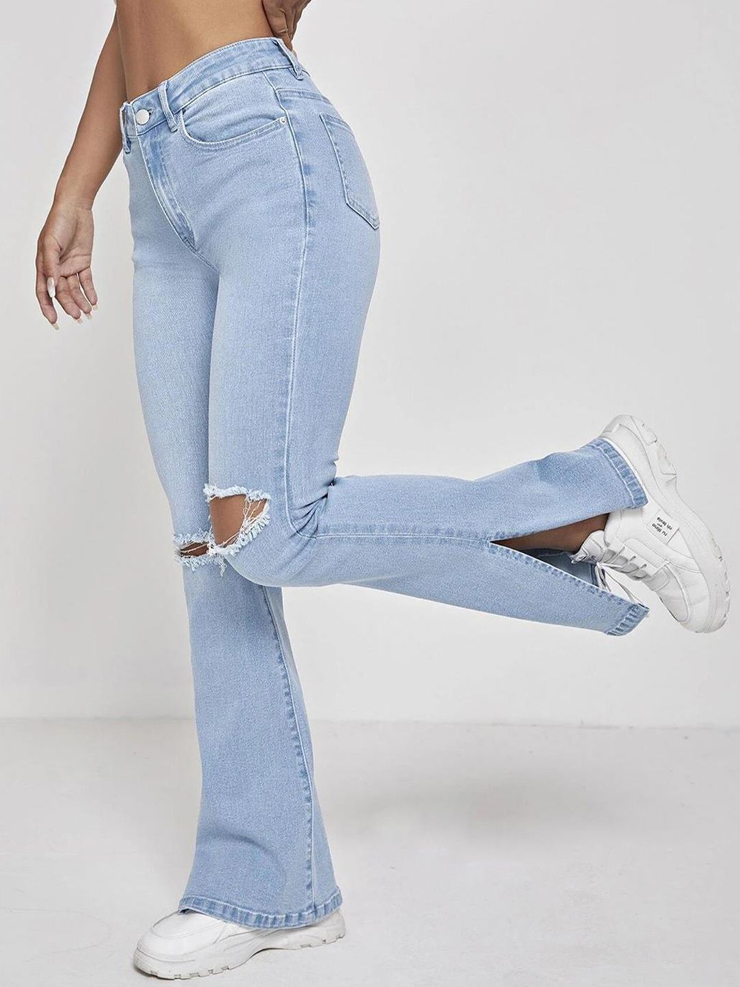 Kotty Women Jean Bootcut High-Rise Slash Knee Stretchable Jeans