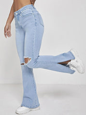 Kotty Women Jean Bootcut High-Rise Slash Knee Stretchable Jeans