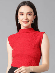 Kotty High Neck Self Design Satin Crop Top