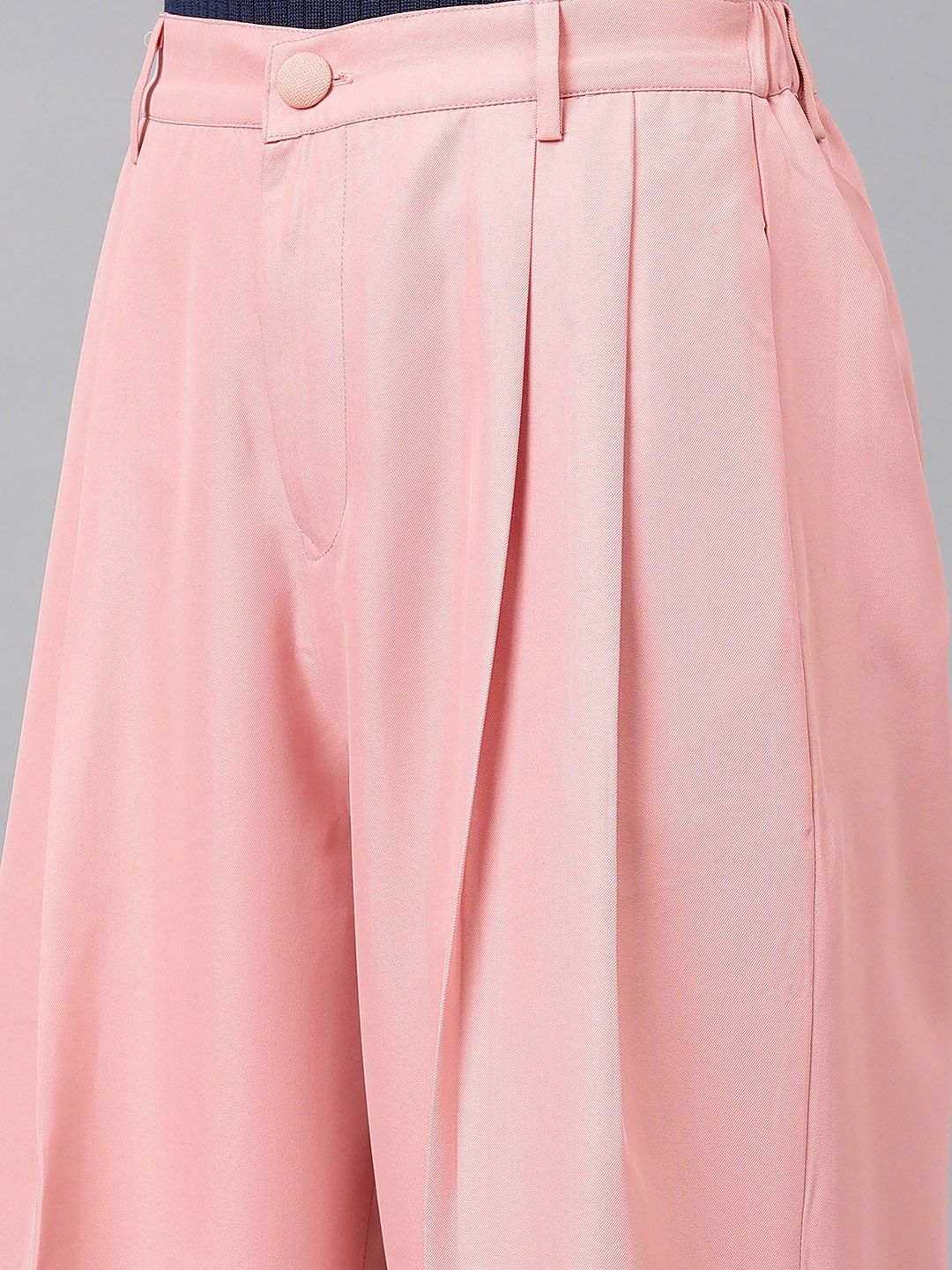 CURVE BY KOTTY BIZwear Women Relaxed Straight Leg High-Rise Easy Wash Pleated Trouser