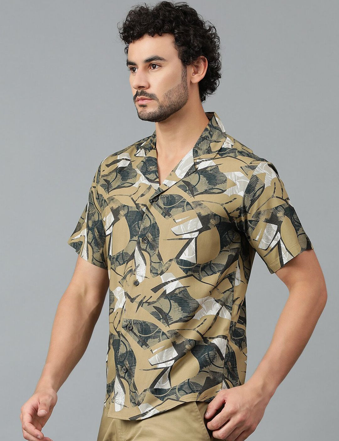 Kotty Men Cuban Collar Abstract Printed Casual Shirt