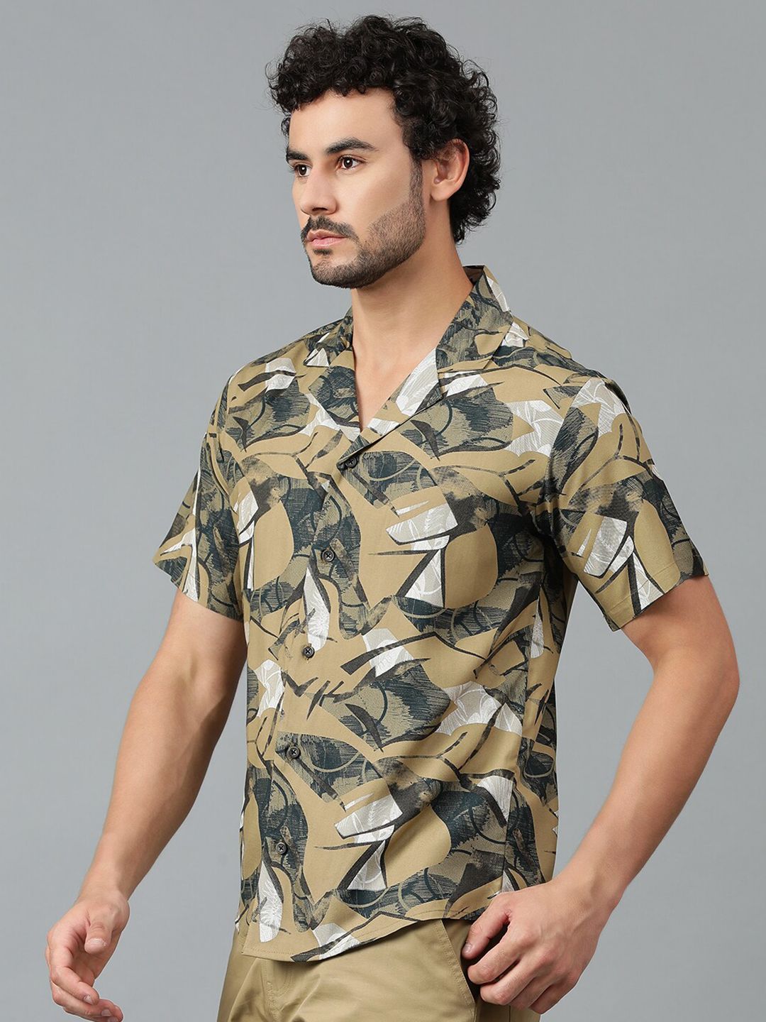 Kotty Men Cuban Collar Abstract Printed Casual Shirt