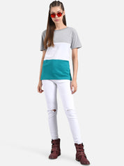 Kotty Women Grey Colourblocked Round Neck T-shirt