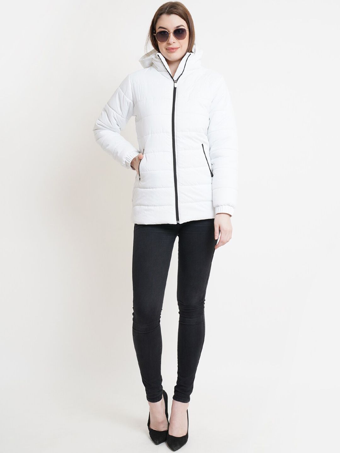 Kotty Women White Windcheater Puffer Jacket