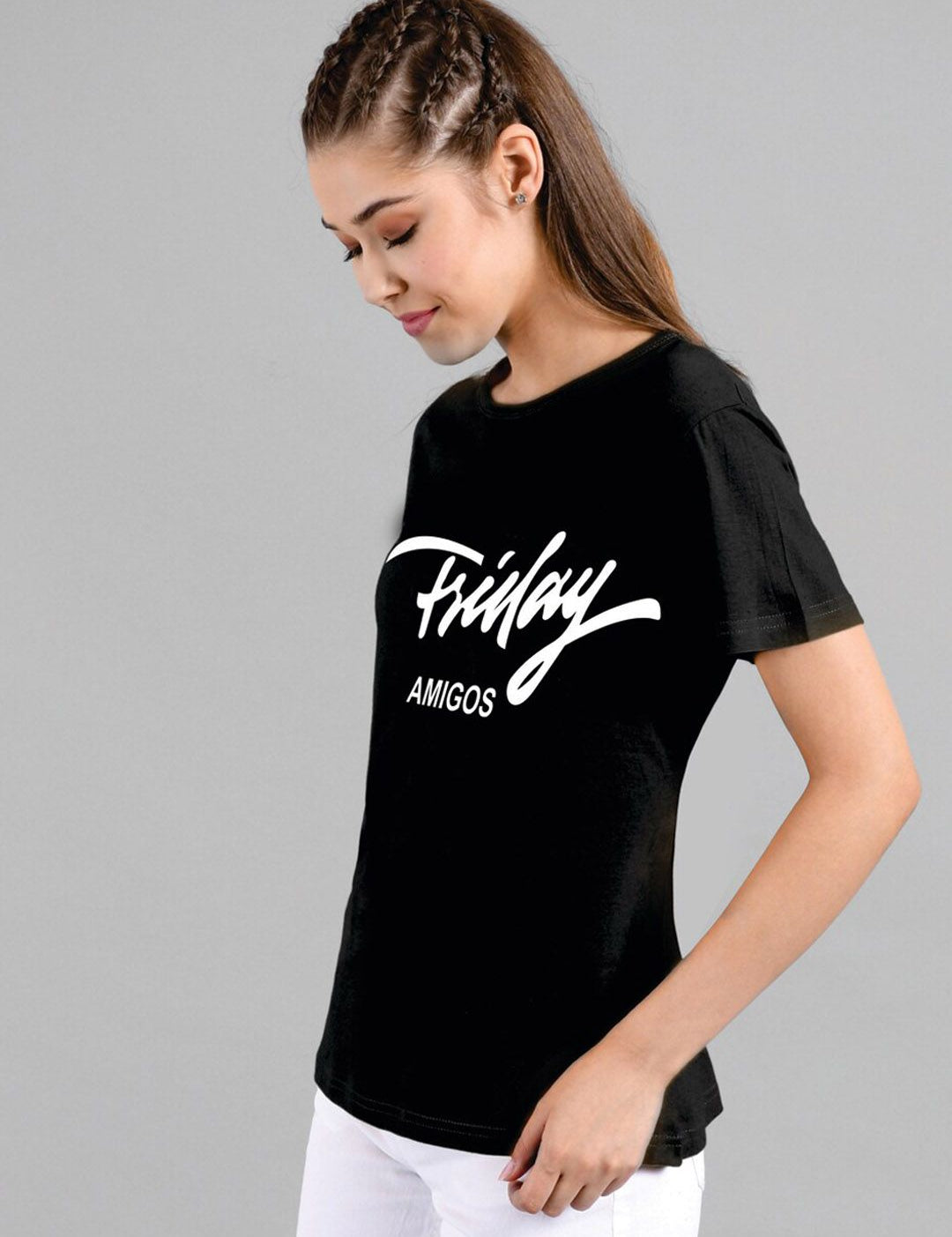 Kotty Women Black Printed Round Neck T-shirt