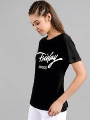 Kotty Women Black Printed Round Neck T-shirt