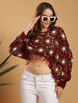Kotty Self Design Cotton Crop Top