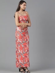 Kotty Abstract Printed Shoulder Straps Sleeveless Top And Skirt
