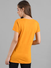 Kotty Women Yellow Printed Round Neck Longline T-shirt