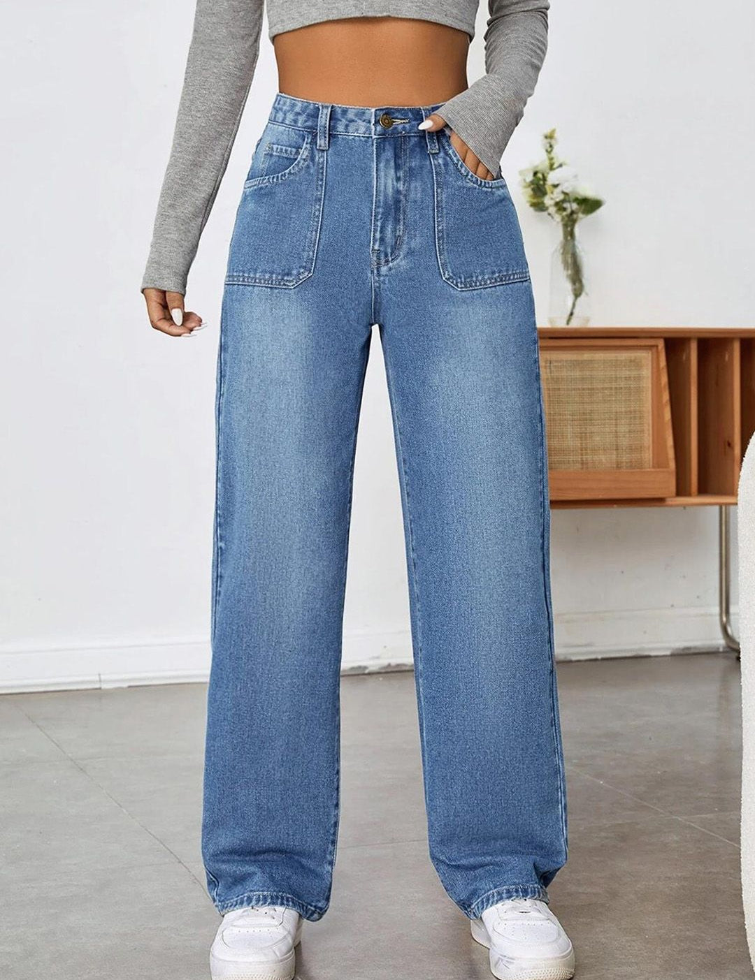 Kotty Women Jean Wide Leg Light Fade High-Rise Stretchable Jeans