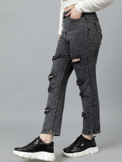 Kotty Women Grey Jean High-Rise Highly Distressed Stretchable Jeans