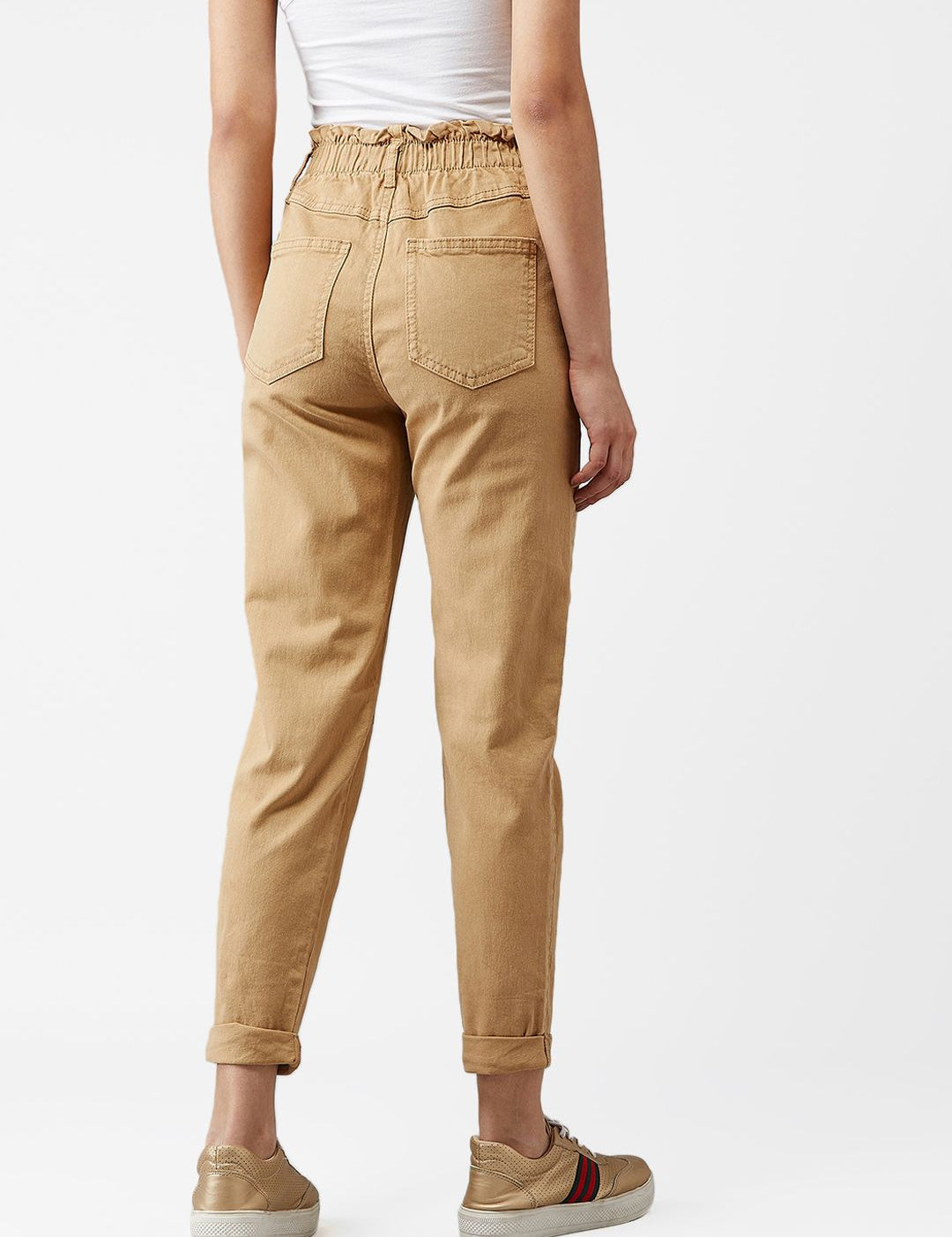 Kotty Women Beige Boyfriend Fit High-Rise Clean Look Jeans