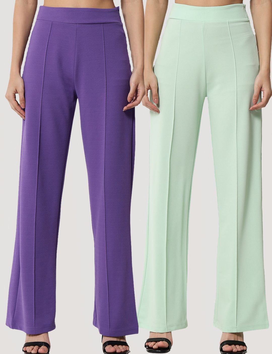 Kotty Women Pack Of 2 Relaxed Straight Leg Fit High-Rise Easy Wash Trousers