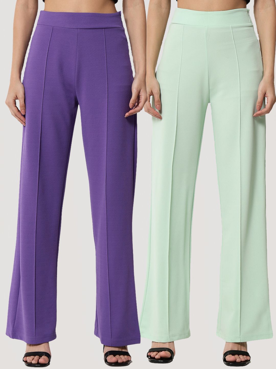 Kotty Women Pack Of 2 Relaxed Straight Leg Fit High-Rise Easy Wash Trousers