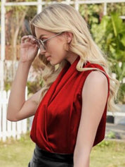 Kotty Red V-Neck Sleeveless Satin Wrap Top