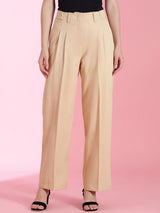 Kotty Women Solid Straight Fit Mid-Rise Pleated Parallel Trousers
