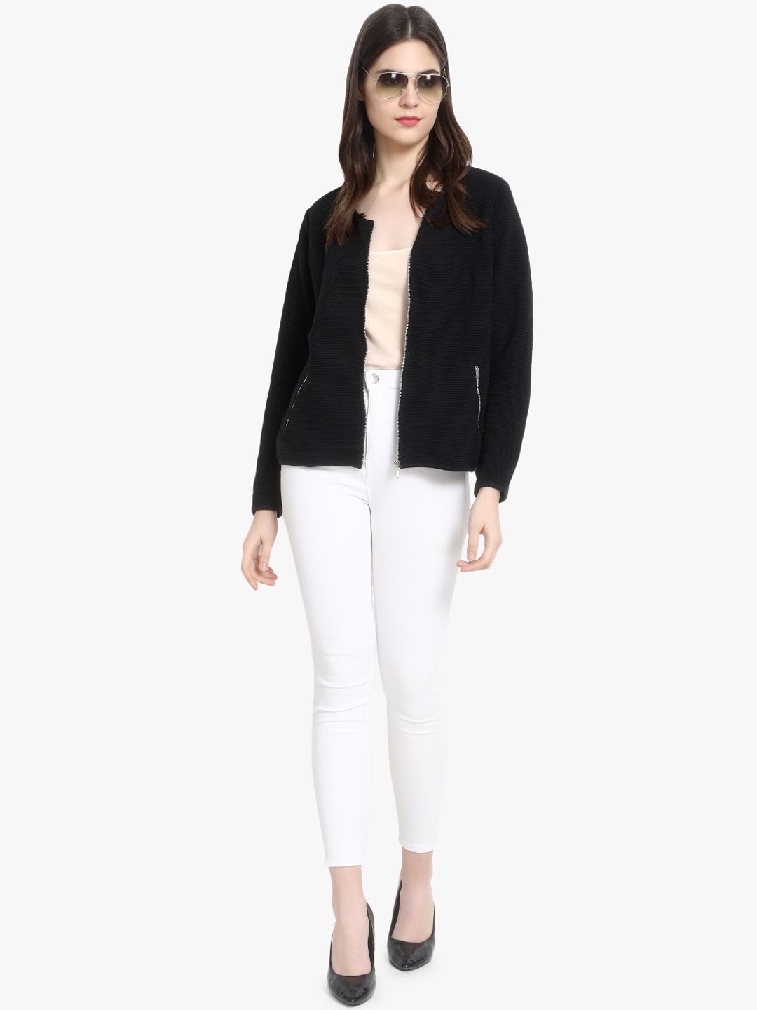 Kotty Women Black Self Design Lightweight Tailored Jacket