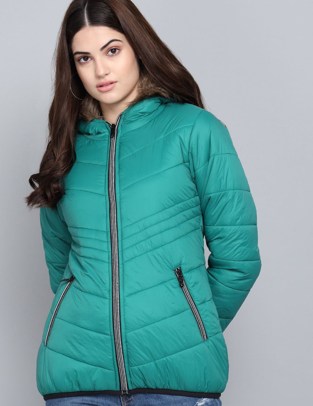 Kotty Women Green Hooded Puffer Jacket