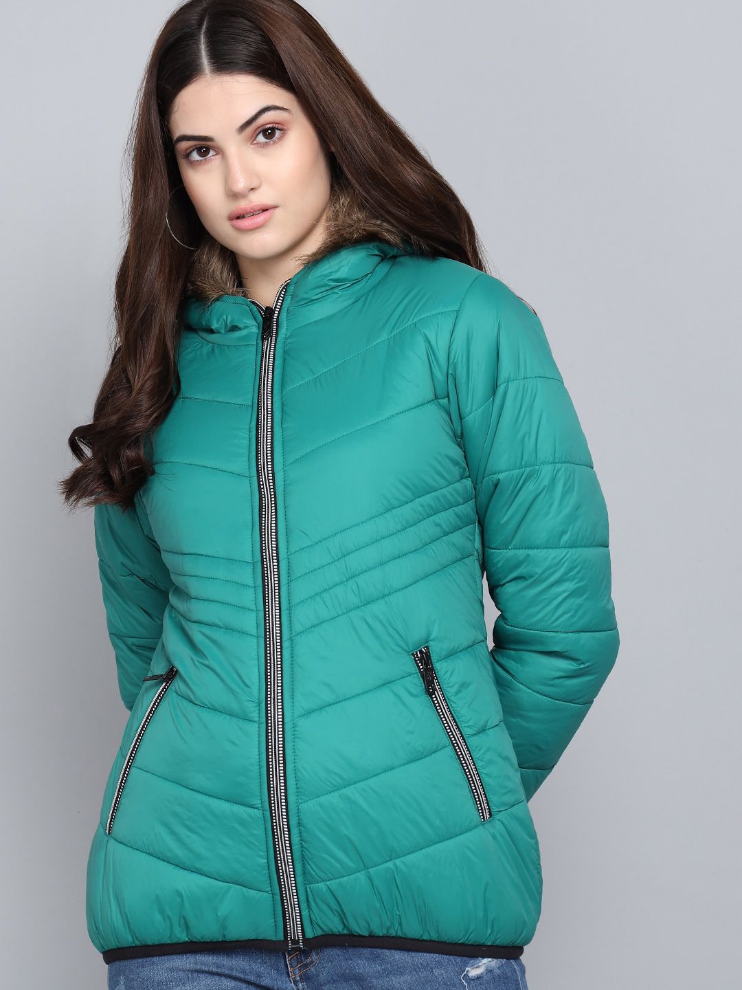 Kotty Women Green Hooded Puffer Jacket