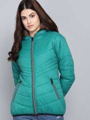 Kotty Women Green Hooded Puffer Jacket