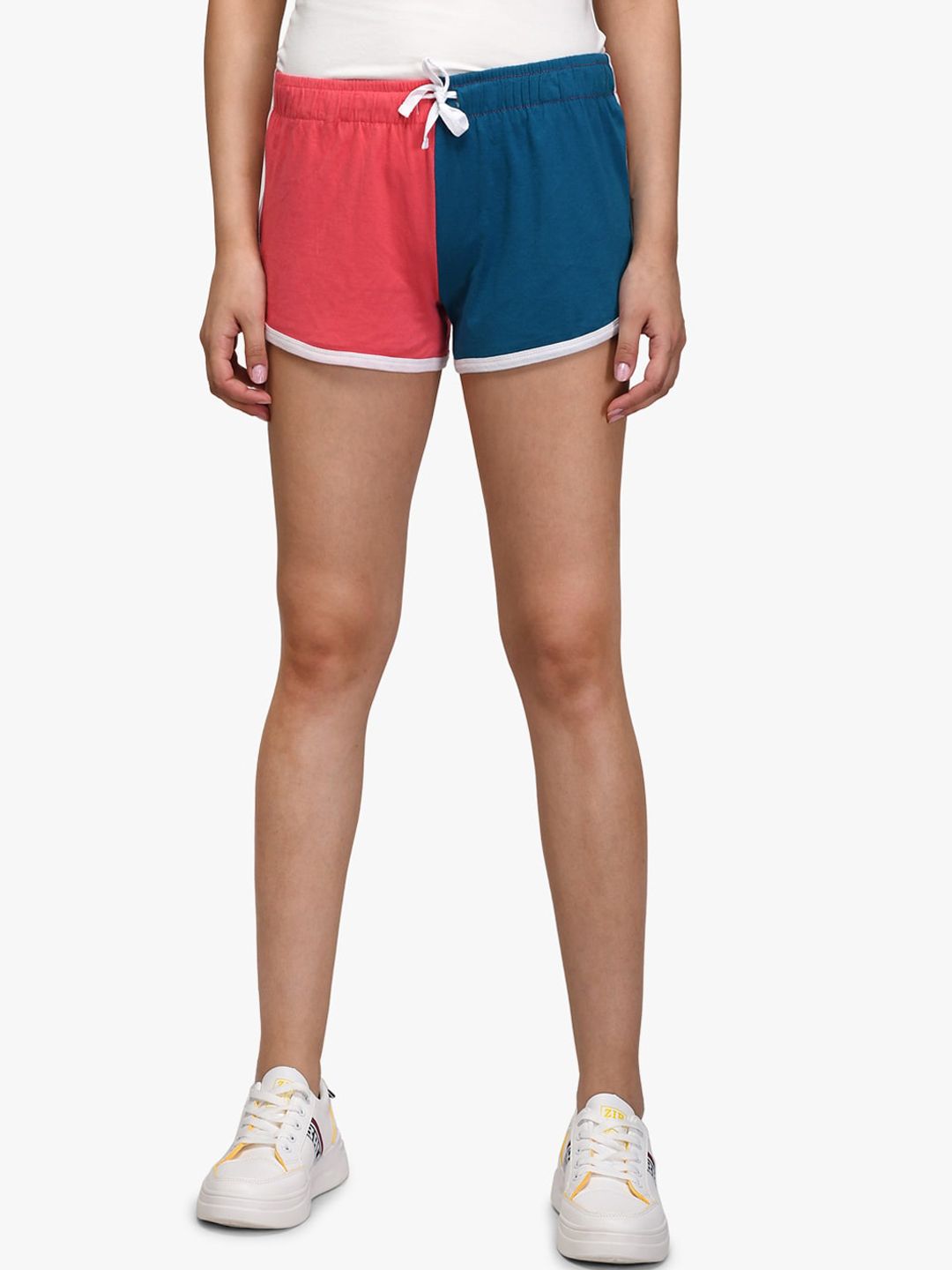Kotty Women Red Colourblocked Regular Fit Regular Shorts