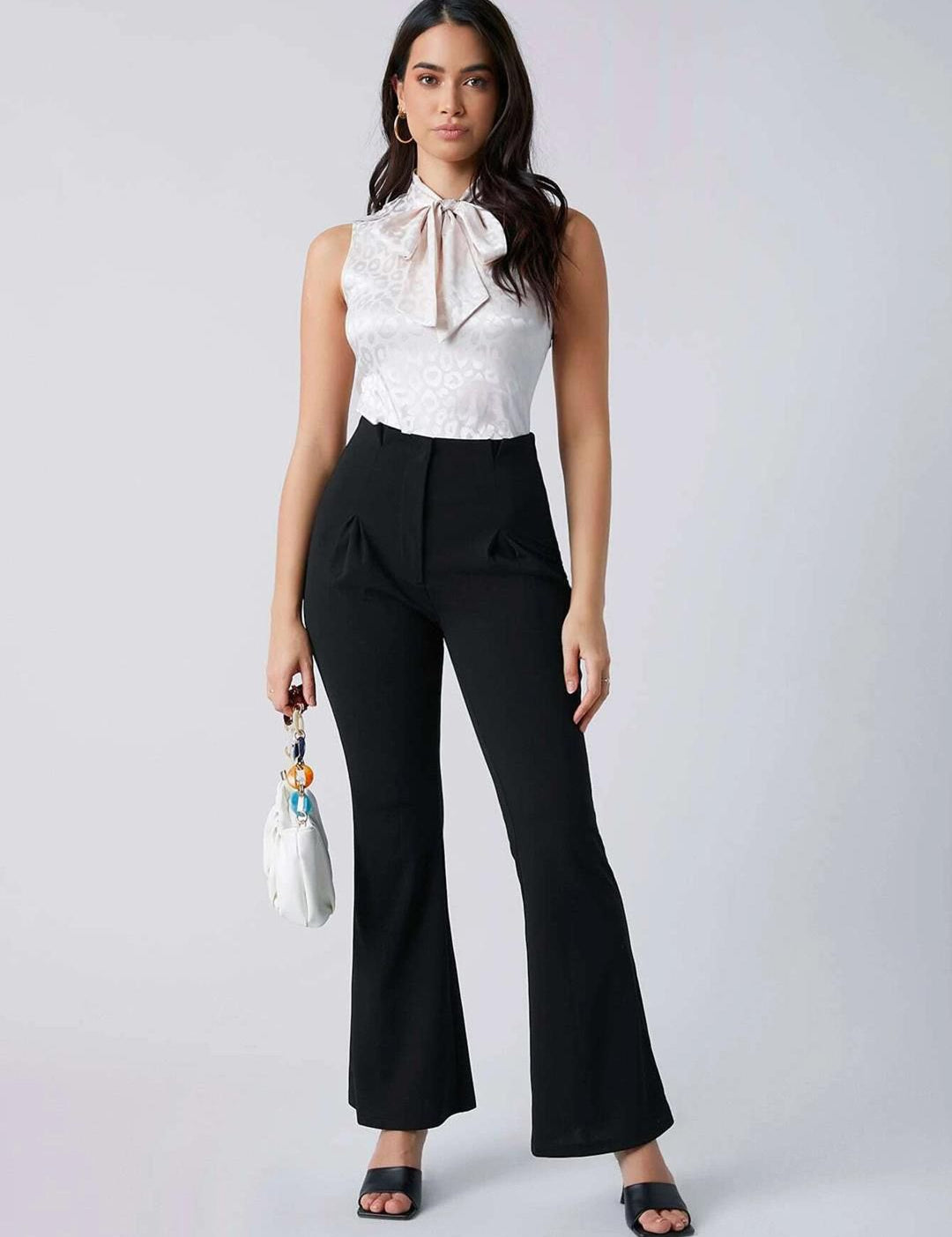 KOTTY BIZwear Animal Printed Tie-Up Neck Satin Top