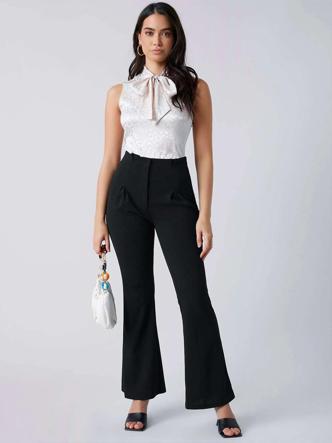 KOTTY BIZwear Animal Printed Tie-Up Neck Satin Top