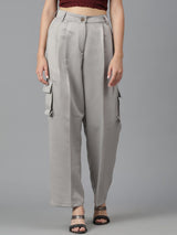 Kotty Women Straight Fit High-Rise Easy Wash Cargos Trousers