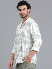 Kotty New Relaxed Fit Abstract Printed Cutaway Collar Casual Shirt