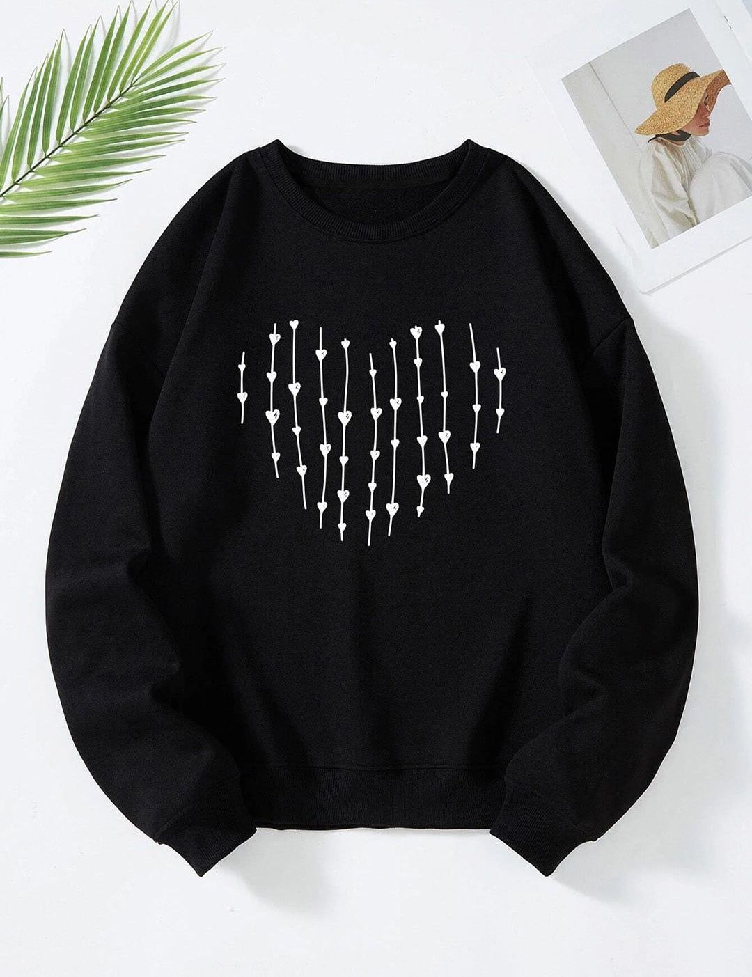 Kotty Round Neck Geometric Printed Fleece Sweatshirt
