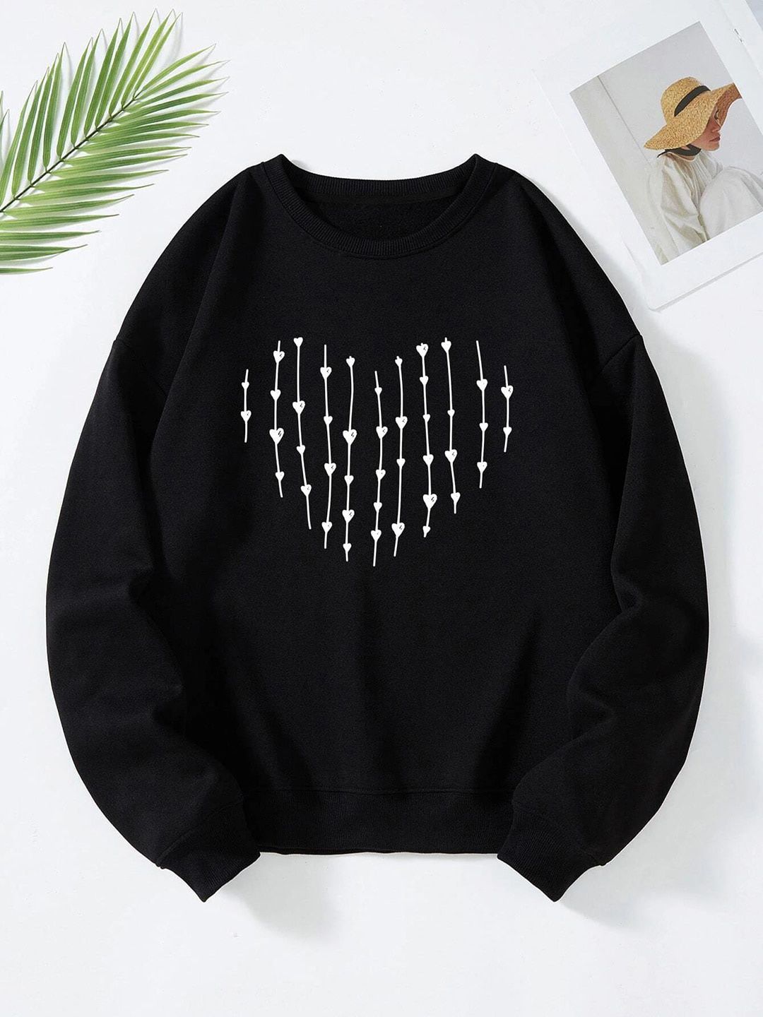 Kotty Round Neck Geometric Printed Fleece Sweatshirt