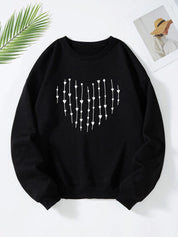 Kotty Round Neck Geometric Printed Fleece Sweatshirt
