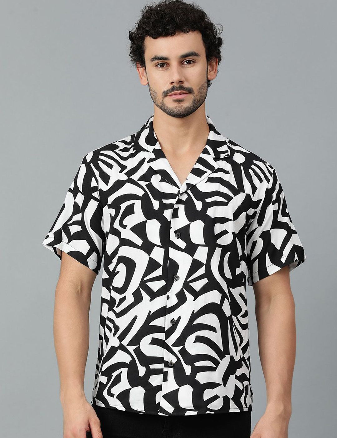 Kotty Men Abstract Printed Cuban Collar Casual Shirt